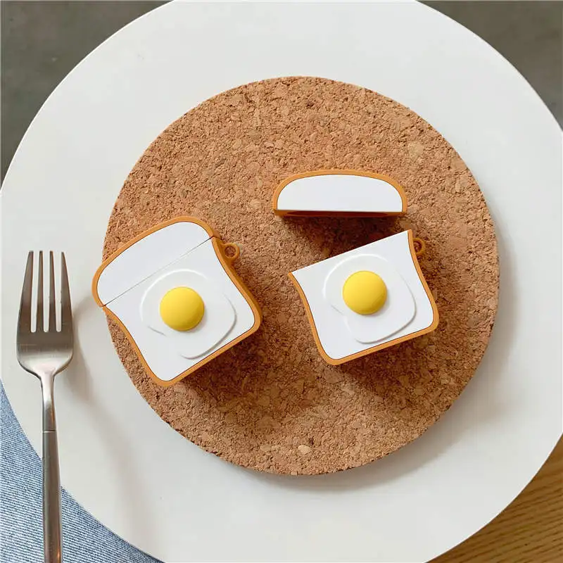

For Airpods case 3D Cute Simulation Food Chicken Nuggets Meat Case for Airpods 1 2 3 Egg Toast Wireless Earphone Cover Box