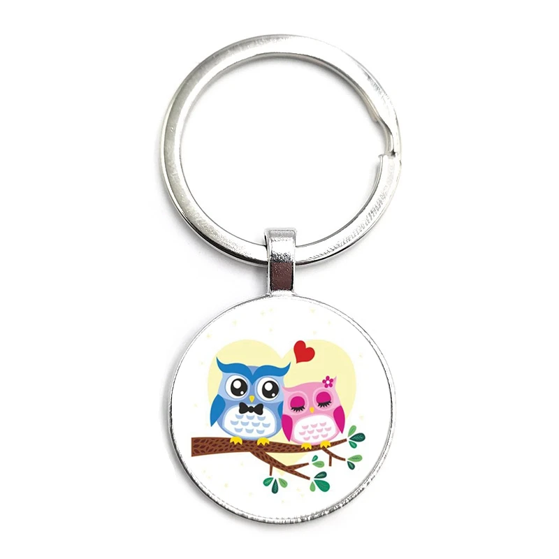 

2020 Cartoon Woodpecker Owl Keychain Fashion Simple Cartoon Glass Cabochon Alloy Keychain Full Simulation Pendant Jewelry
