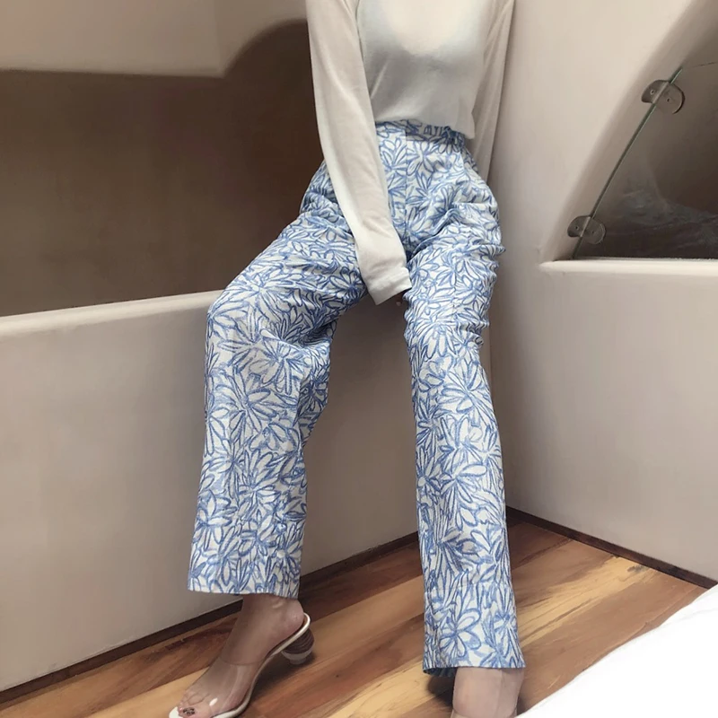 

GALCAUR Korean Casual Trouser Women High Waist Pockets Print Hit Color Summer Wide Leg Pants Female 2020 Fashion Clothes Tide