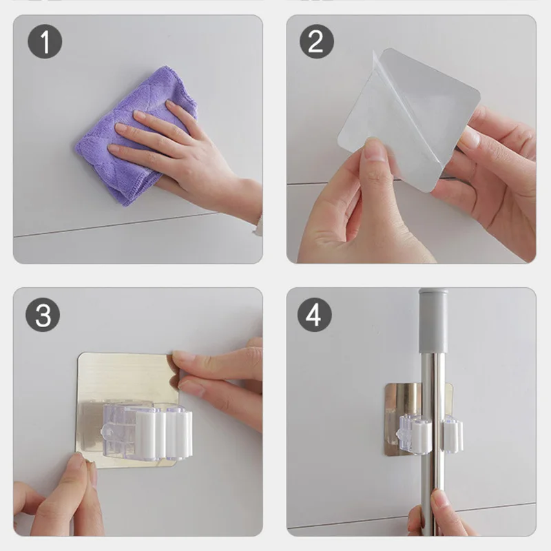 

Multi Purpose Hook Brush Holder Mop Organizer Broom Hanger Storage Adhesive Wall Mounted Rack Hanging Pipe Kitchen Bathroom Tool