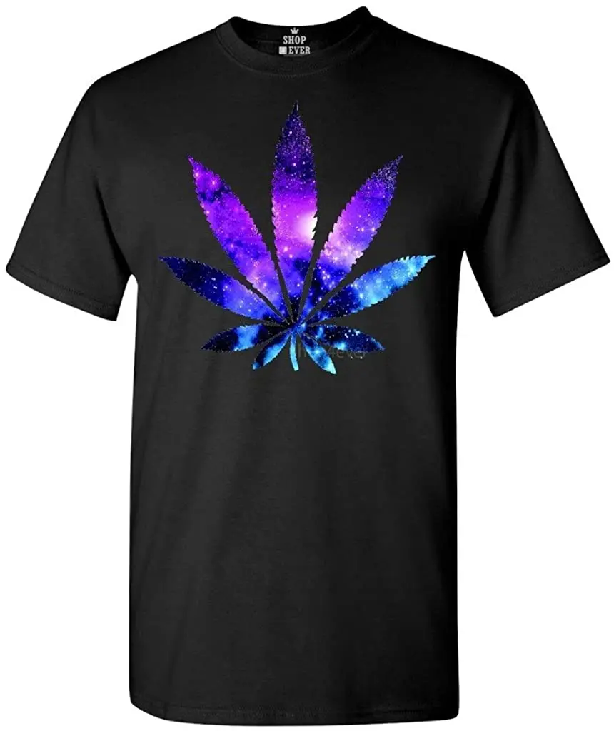 

2021 Summer Cotton T-shirt Leaf Galaxy Printing T-shirt Weed Shirt High Quality O-Neck Short Sleeve Men Clothing S-3XL