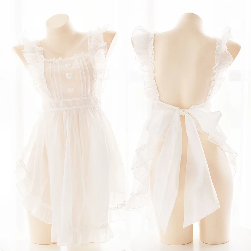 Женская прозрачная короткая юбка фартук белая бандажная ночная рубашка с