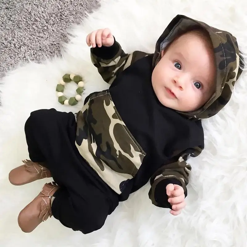 

Camouflage Newborn Baby Boys Toddler Hooded Tops Long Pants Outfits Set Toddler Clothes