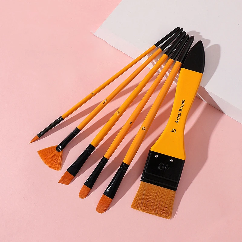 

6Pcs/set Artist Paint Brush Set High Quality Nylon Hair Wood Handle Professional Watercolor Acrylic Oil Brush Painting Supplies