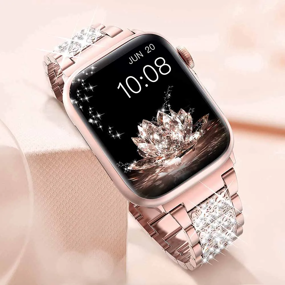 

Strap For Apple Watch Band 41mm 38mm 40mm 42mm 44mm45mm Series 7 6 5 4 3 2 SE iWatch Diamond Stainless Steel Rhinestone Bracelet