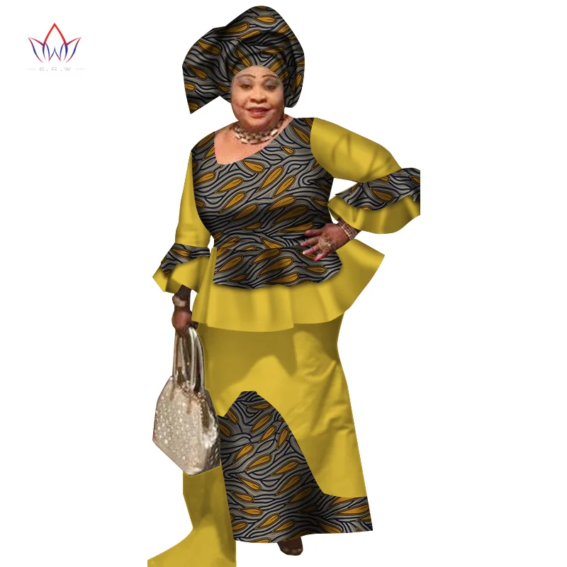 

Africa Style Bazin Riche Dresses for Women Two Pieces Set Women Long Sleeve Tops and Long African Print Skirt Plus Size WY2496
