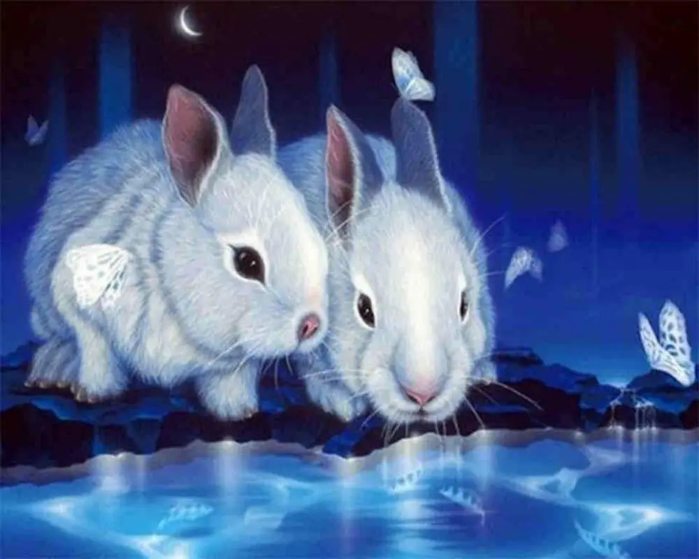 

5D Diy Diamond Mosaic Full Square Diamond Painting Rabbit Embroidery Animals Picture Of Rhinestone Decoration Home