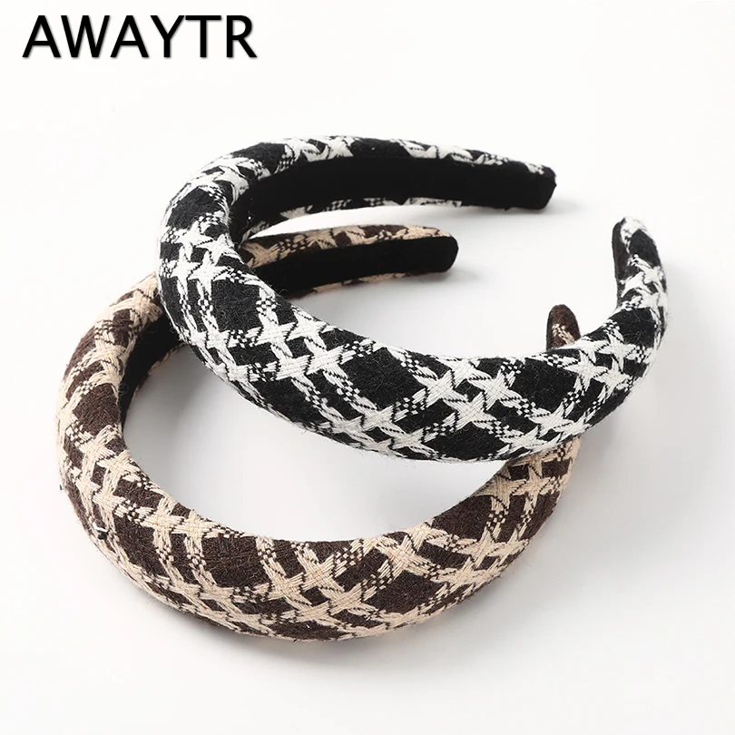 

AWAYTR Plaid Sponge Plain Hairband for Women Autumn And Winter Vintage Padded Headband Bezel Girls Hair Hoop Hair Accessories
