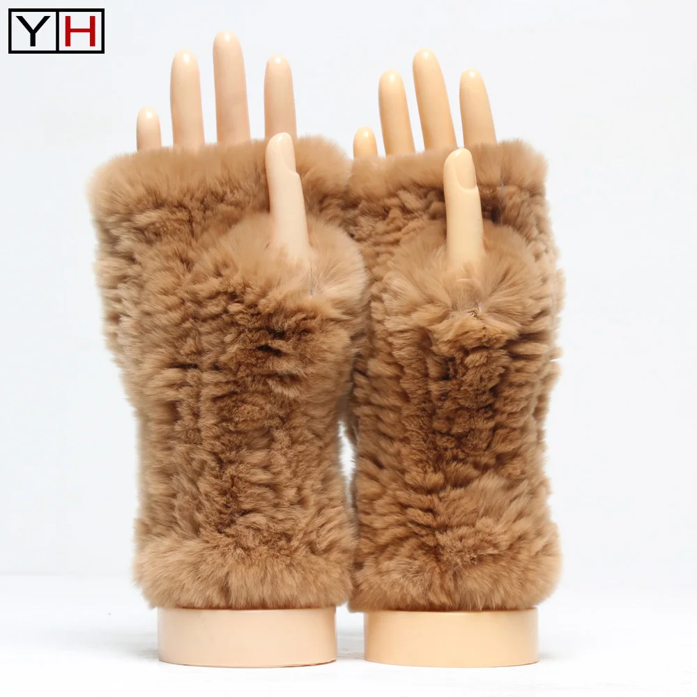 Зимний теплый Настоящий мех кролика вязаные перчатки Лучшее качество и низкие