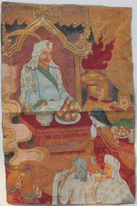 

un bordado de seda dorada thangka ashoka en el Tíbet y Nepal