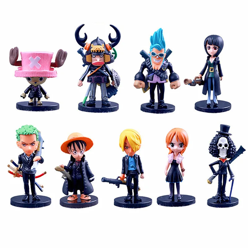 

9pcs Anime One Piece figurine The straw hat Pirates figure Luffy Roronoa Zoro Black ver. Action Figure Model Toy gift 6-10cm