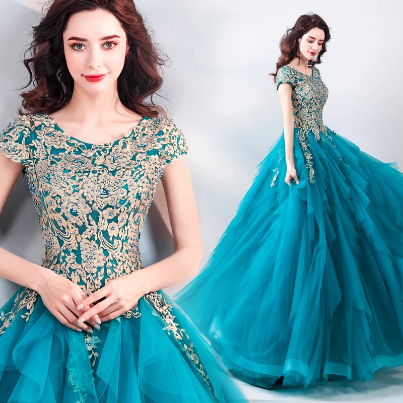 

Blue Embroidery with Diamonds Party Evening Birthday Long Dresses for Women