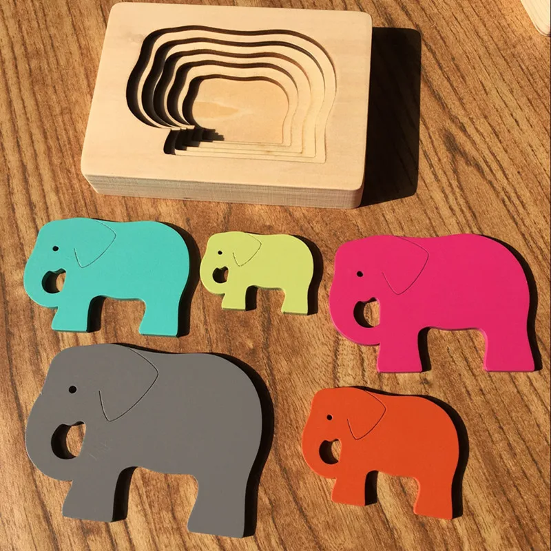 Детские деревянные игрушки для детей, животные, картонная 3D головоломка, многослойные пазлы, детские игрушки, обучающие средства для детей раннего возраста