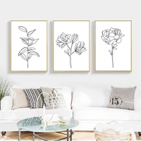 abstract leaf flower plant line drawing poster and print black and white canvas painting minimalist pictures living room decor