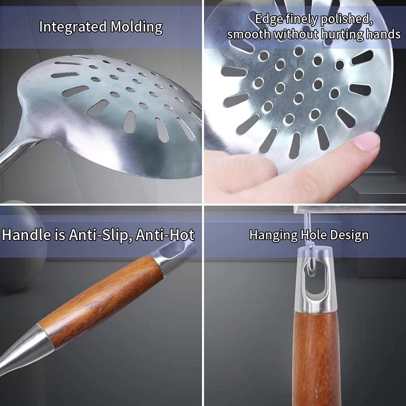 Ложка-скиммер сервировочная ложка с термостойкой деревянной ручкой для кухни |