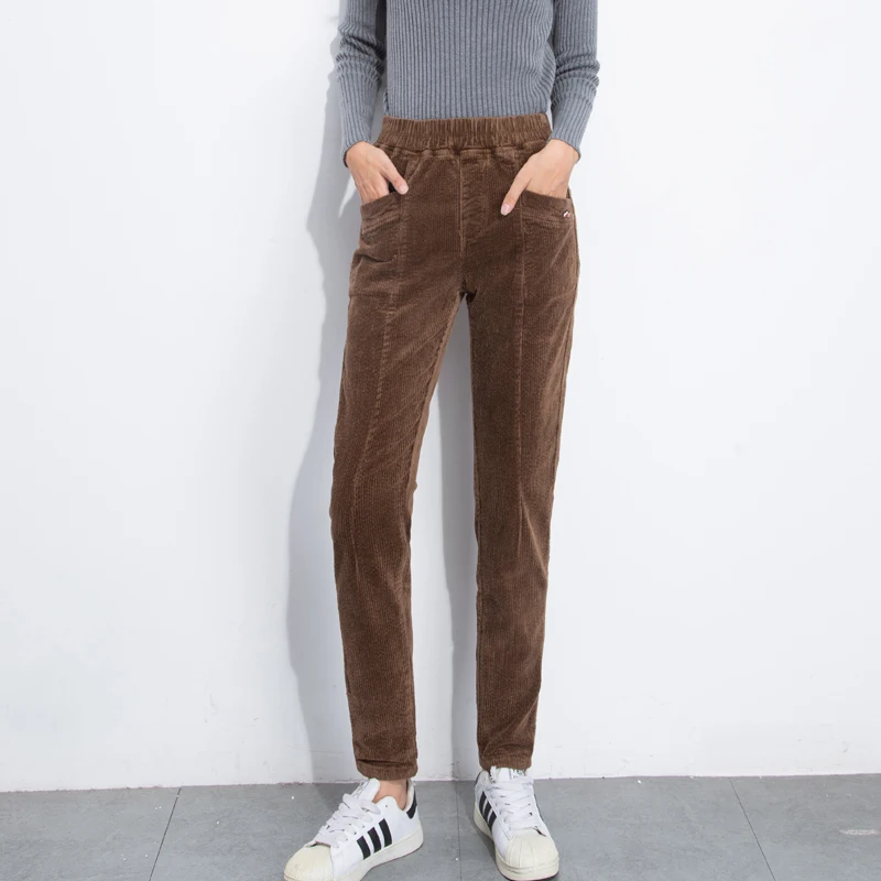 

New autumn and winter women's corduroy pants plus velvet plus size Loose pants with high elastic waist Harem pants