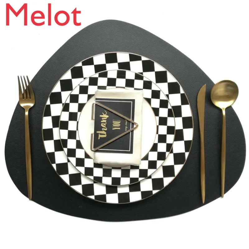 

Nordic Style Model Room Tableware Set Showroom Table Set Pieces Black and White Grid Western Plate Durable Gifts From Elders