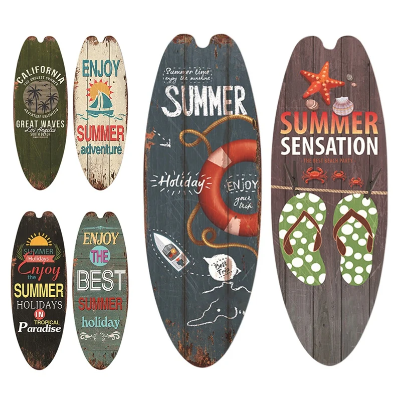 

2Pcs String Festival Bar Home Decor Casual Home Decor Vintage Wooden Sign Surfboard Wooden Sign Beach Style Hanging