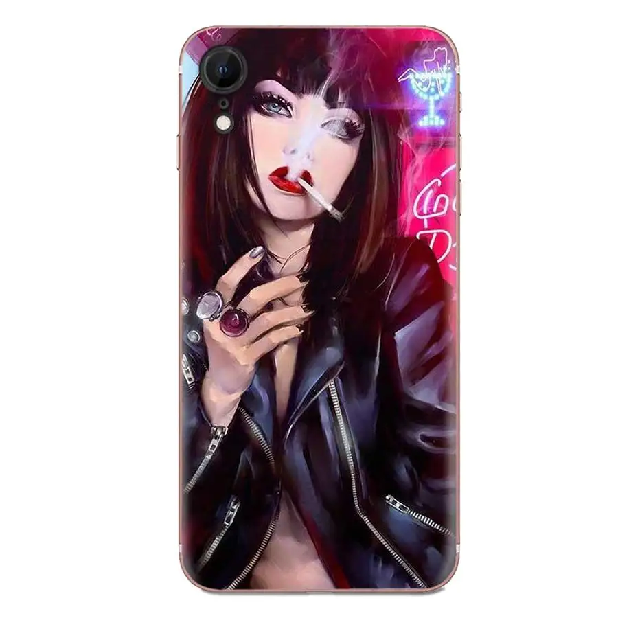 Чехол для мобильного телефона из мягкого силикона TPU с изображением девушки, курящей, прозрачный, для Apple iPhone 4 4S 5 5C 5S SE 6 6S 7 8 11 Plus Pro X XS Max XR.