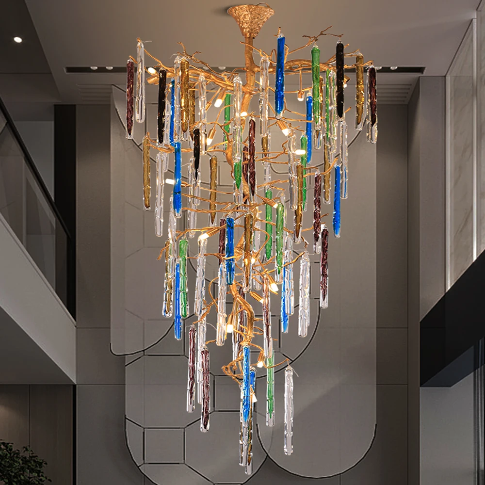 

Элегантная латунная люстра в виде ветвей с длинными хрустальными капельками, креативный роскошный светильник для виллы