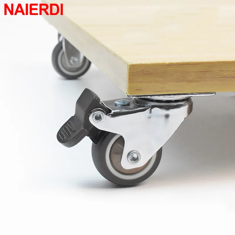 NAIERDI 4PCS Furniture Casters Wheels TPR Soft Rubber Swivel Caster Silver Roller Wheel With Brake For Platform Trolley Chair