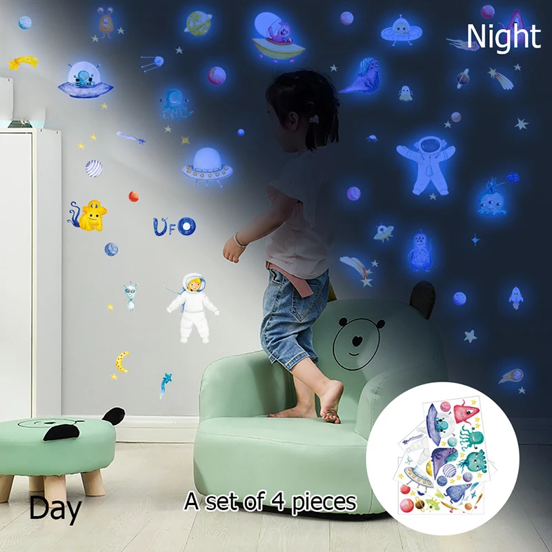 

Glow In The Dark Planet And Space Wall Stickers Wall Decals Removable Wall Stickers For Kids Bedrooms Наклейки На Стену