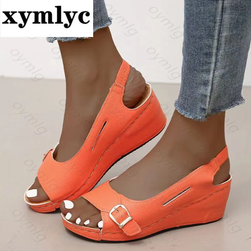 

Sandalias mujer 2021 Female Wedge Heels Shoes Women Summer Comfortable Sandals Slip-on Flat Sandals Platform Sandalias fr5