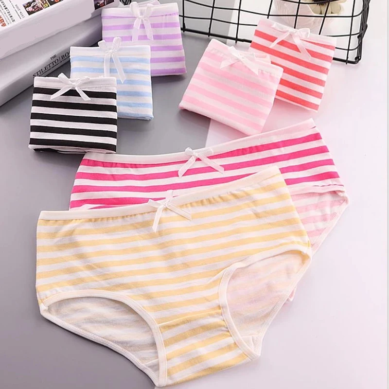 

Lolita Pink Striped Panties Underwear Cute Bowknot Cotton Briefs Soft Breathable Cosplay Underpants Lingerie Female Gifts New