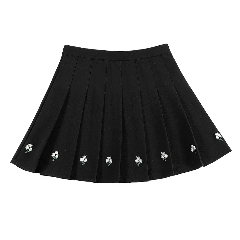 Женская плиссированная юбка с цветочной вышивкой свободная винтажная хлопковая