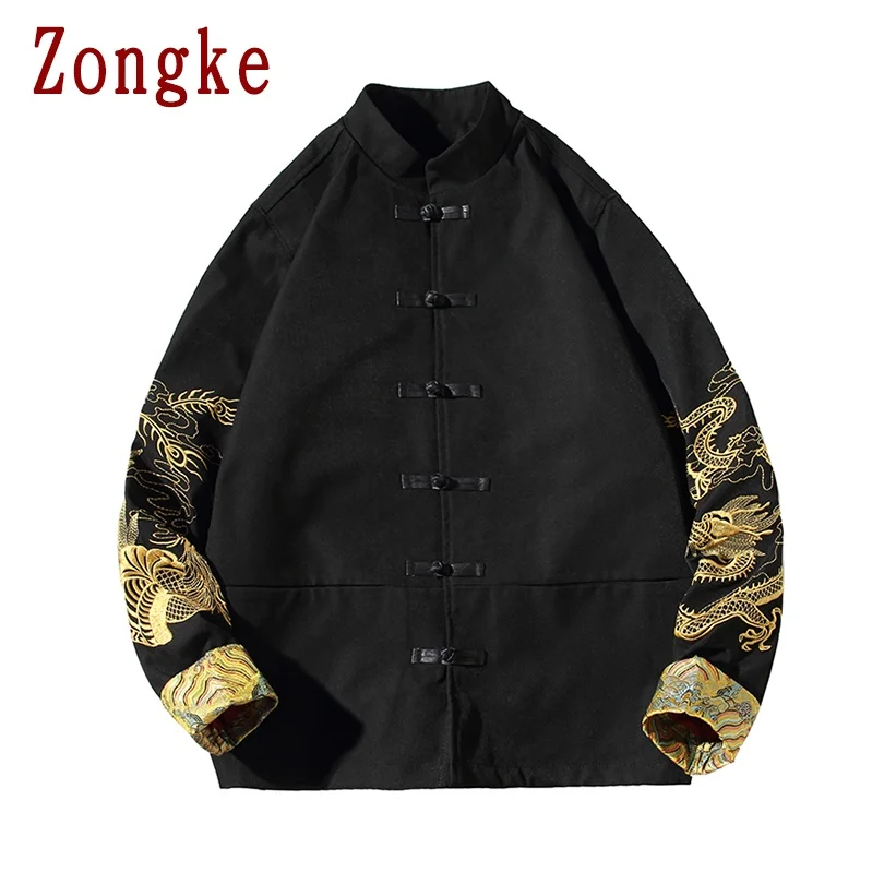 Zongke с вышивкой дракон зимняя мужская куртка 2021 Японская уличная одежда для
