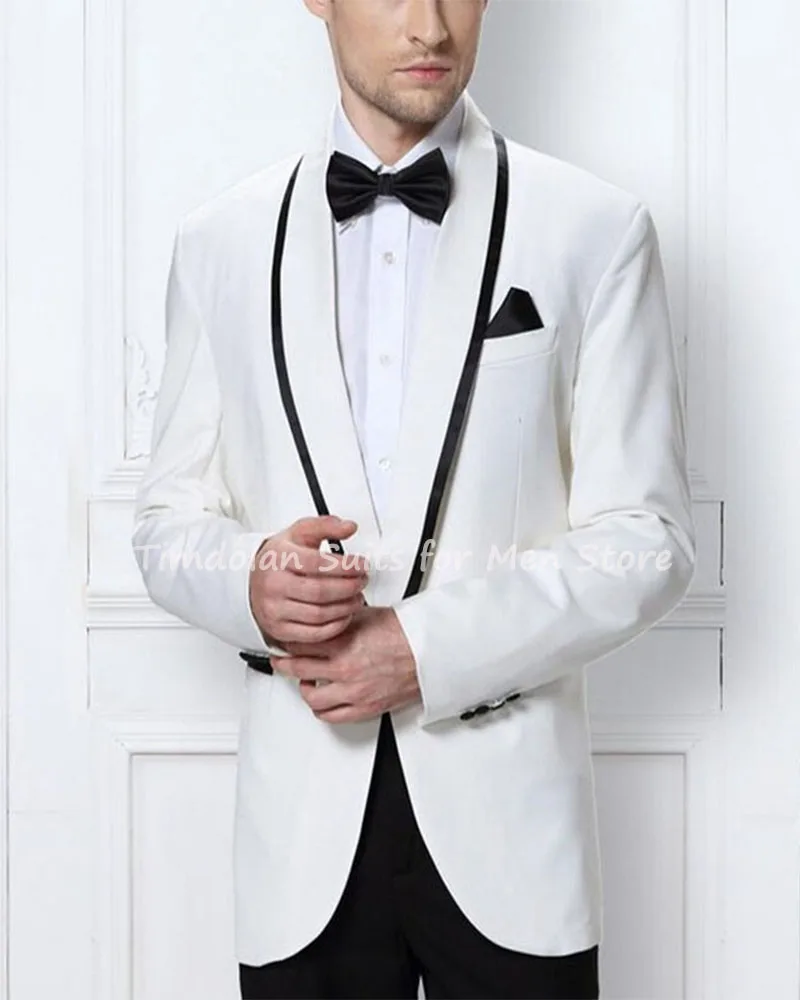 

Индивидуальный пошив, высококачественные мужские костюмы цвета слоновой кости, блейзер с отложным воротником, черные брюки, индивидуальны...