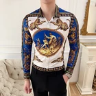 Мужская брендовая рубашка большого размера с леопардовым принтом, роскошная тонкая рубашка для вечерние, Мужская Облегающая рубашка с длинным рукавом для выпускного вечера