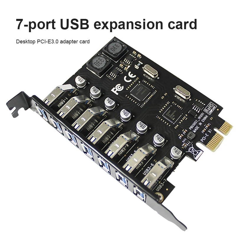 

USB 3.0 PCI Express Adapter PCI E To 7 Ports USB 3 Expansion Adapter Card USB3 PCIe PCI-e X1 Controller Converter For Desktop