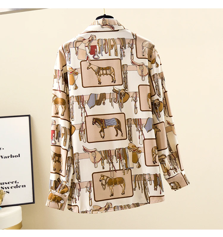 

Houthion Printed Chiffon Women's Blouses Fashion Casual New Blouse Korean Long Sleeve Top Retro Shirt Spring/summer