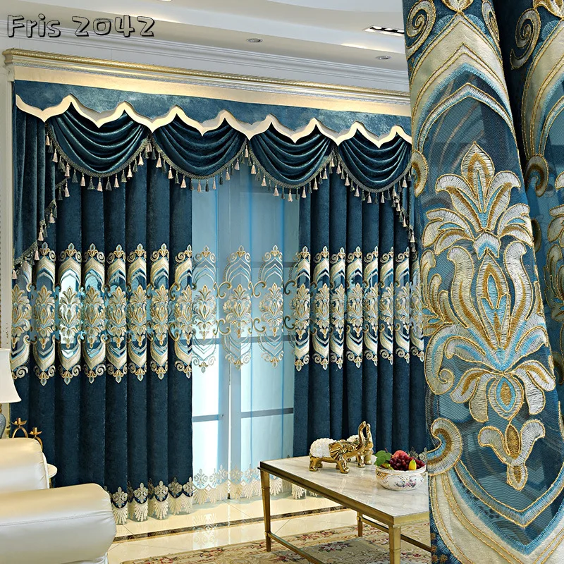 

Light Luxury European-style Embroidered Curtains Finished Custom Villa Shading Curtains for Living Dining Room Bedroom
