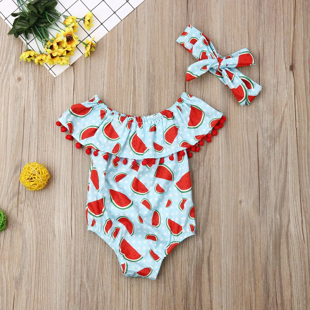 Для новорожденных маленьких девочек с принтом арбуза комбинезон открытыми