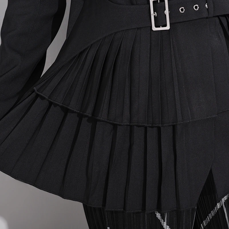 

2018 new fashion women clothes turn-down collar full sleeve sashes high waist adjust pleated bottom female balazar U888