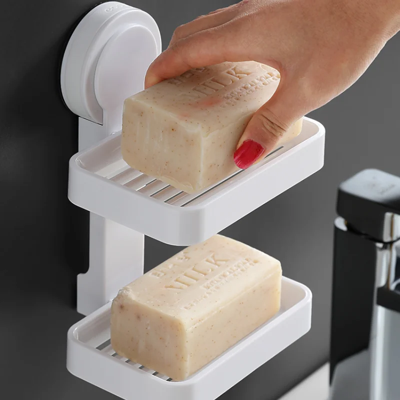 

ECOCO Bathroom Organizer Drain Drain Wall-mounted Suction Cup Soap Box Magic Suction Cup Single Layer Soap Holder