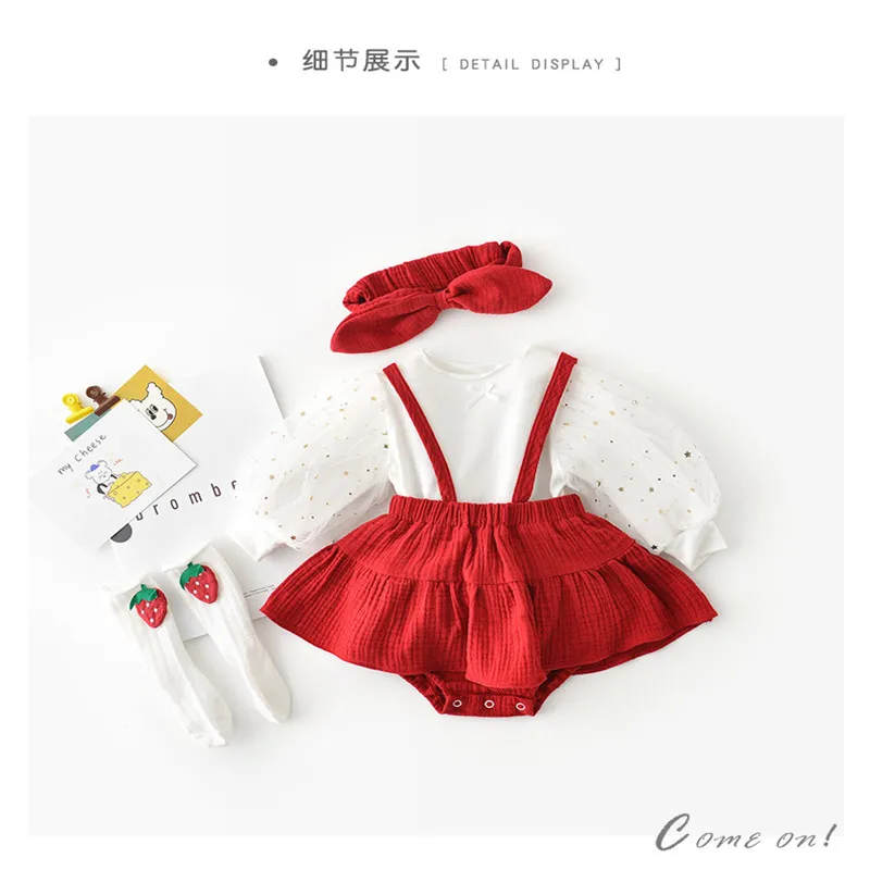 Комбинезон для новорожденных девочек с повязкой на голову весенний Детский