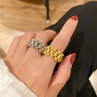 2021 new punk metal geometric chain rings irregular watchband fing ring gold silver color for women men party jewelry gifts