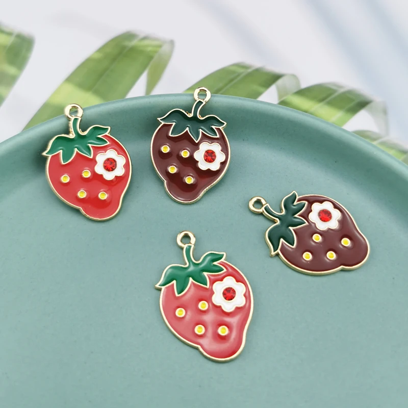 

10pcs Red Strawberry Enamel Charms Pendant Metal Fruit Earrings Finding Fit DIY Bracelet Fashion Jewelry Accessory Phone Decor