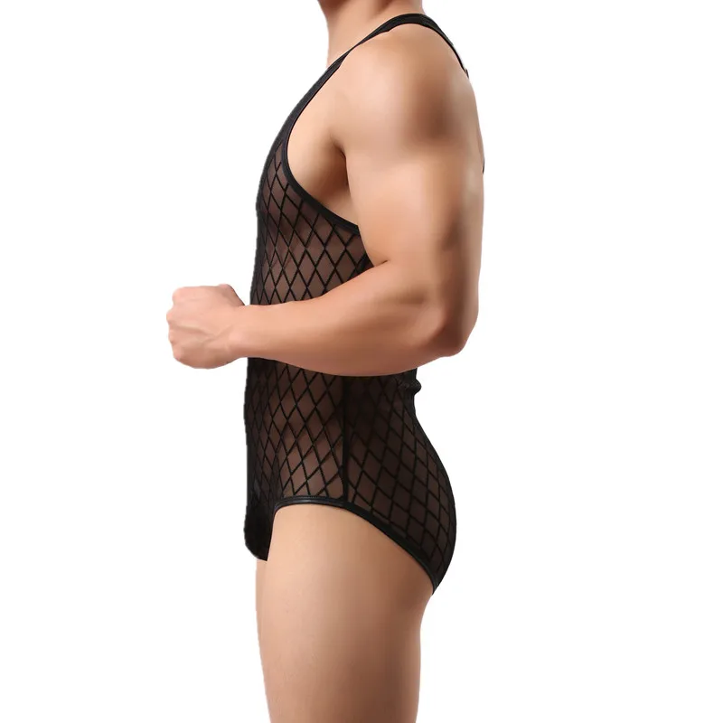 Сексуальное мужское нижнее белье сетчатые прозрачные комбинезоны Цельный боди