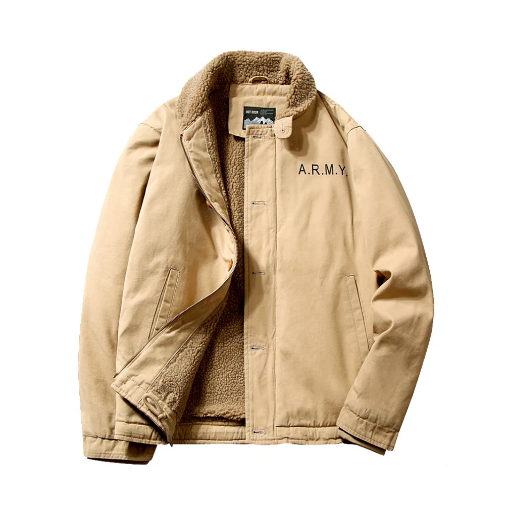 

Winter Men's Velvet Thickened Lapel Military Uniform Cotton Coat Outdoor Tactical Trekking Climbing Army Lamb Wool Jacket tops