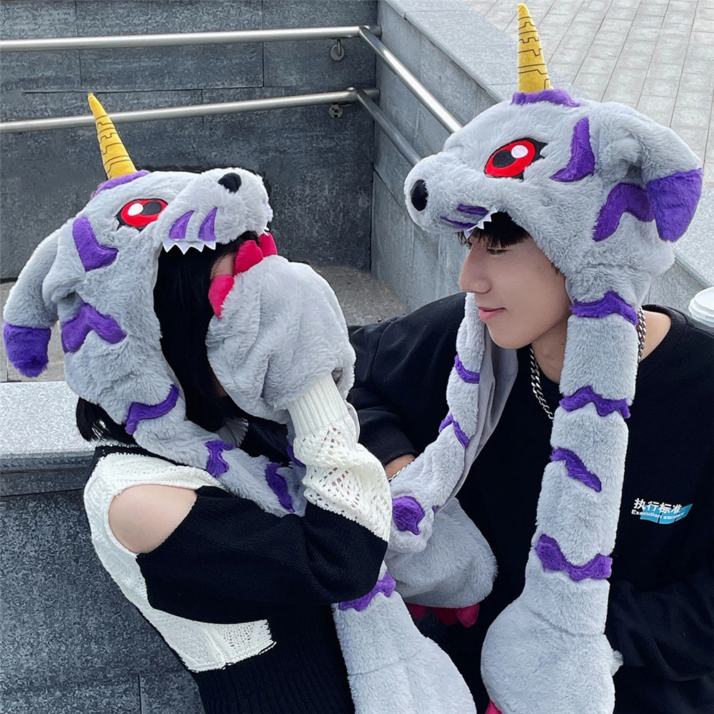 

Anime Digimon Adventure Gabumon Cosplay Plush Hat Cartoon Doll Adult Kids Unisex Toys Holiday Gift Headgear Cap Props