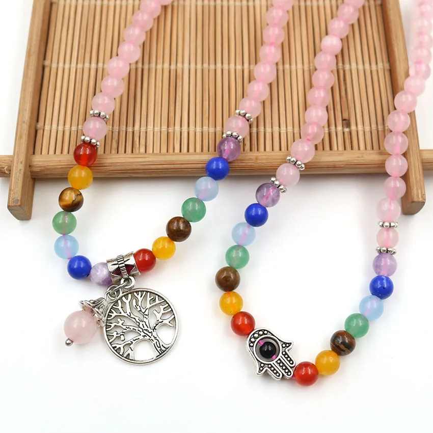 YJXP чакра ожерелья из бисера ручная Фатима натуральный кварц розы рейки лечебное