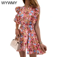 wywmy floral print mini dress women a line short sleeve ruffle boho dress 2022 elegant slim beach sundress summer vestidos femme