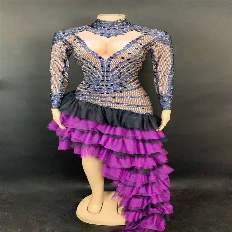 

Q143 Jumpsuit Trailing Dress Singer Dancer Pearls Performance Diamond Elastic Stretched Model Show Party Club Prom Party Costume