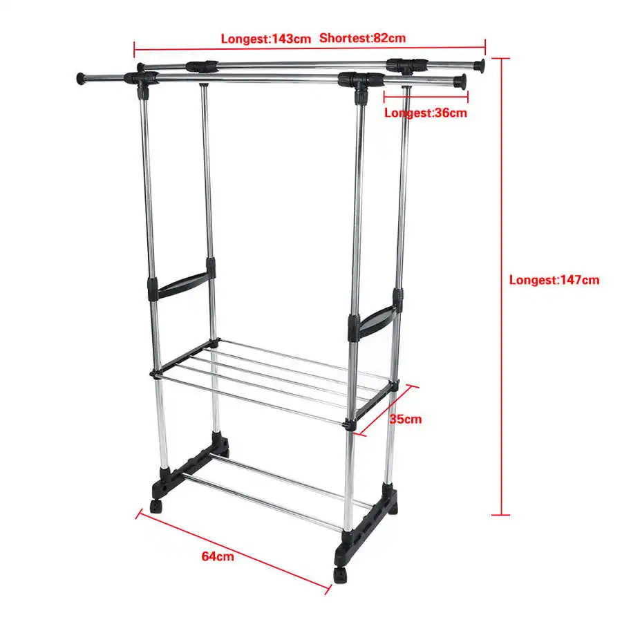 

Stainless Steel Adjustable Rolling Garment Rack Clothes Storage Drying Racks Hanging Wardrobe Storage Organizer Home Supplies