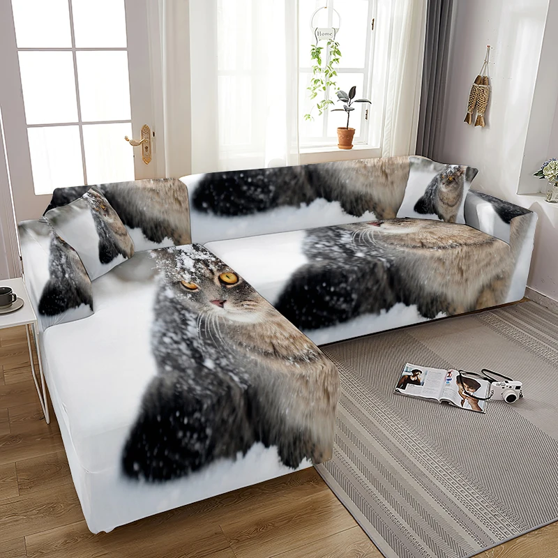 

Cute Cat Printed L Shape Sofa Covers for Living Room Sofa Protector Anti-dust Elastic Stretch Covers for Corner Cushion Cover