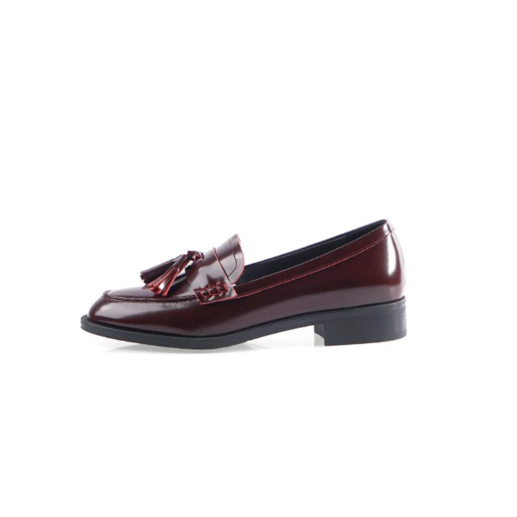 MLJUESE 2020 women pumps autumn spring soft cow leather wine red slip on tassel round toe lady shoes party dress wedding | Обувь